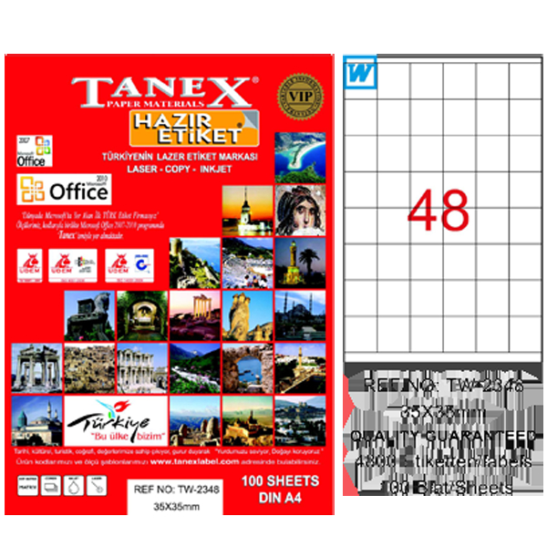 Tanex Laser Etiket 100 YP 35x35 MM Laser-Copy-Inkjet TW-2348