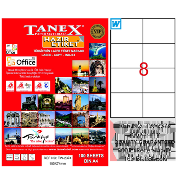 Tanex Laser Etiket 100 YP 105x74.25 Laser-Copy-Inkjet TW-2374