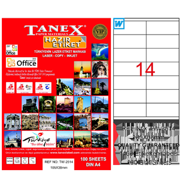 Tanex Laser Etiket 100 YP 105x38 Laser-Copy-Inkjet TW-2514